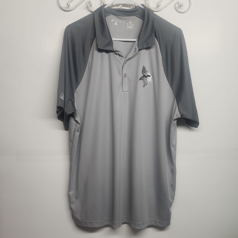 Antigua Gray Minnesota Viking metallic logo polo shirt sz XL